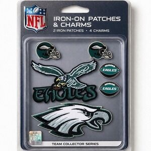 Philadelphia Eagles Iron-On Patches and Shoe Charms 6-Piece Collector Set